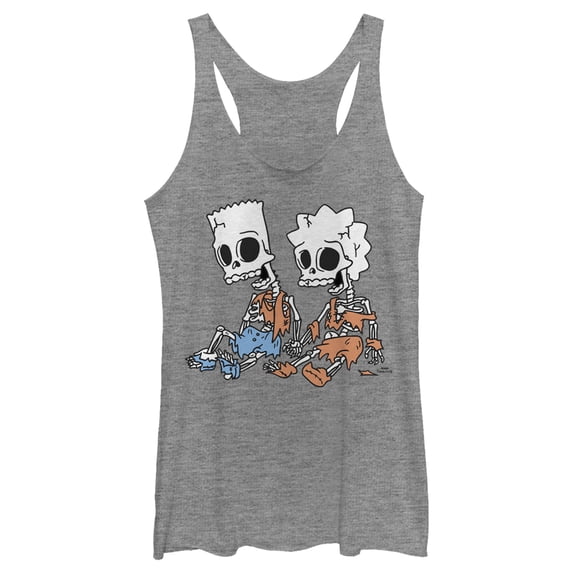 Women's The Simpsons Skeleton Bart and Lisa Racerback Tank Top Gray Heather Large