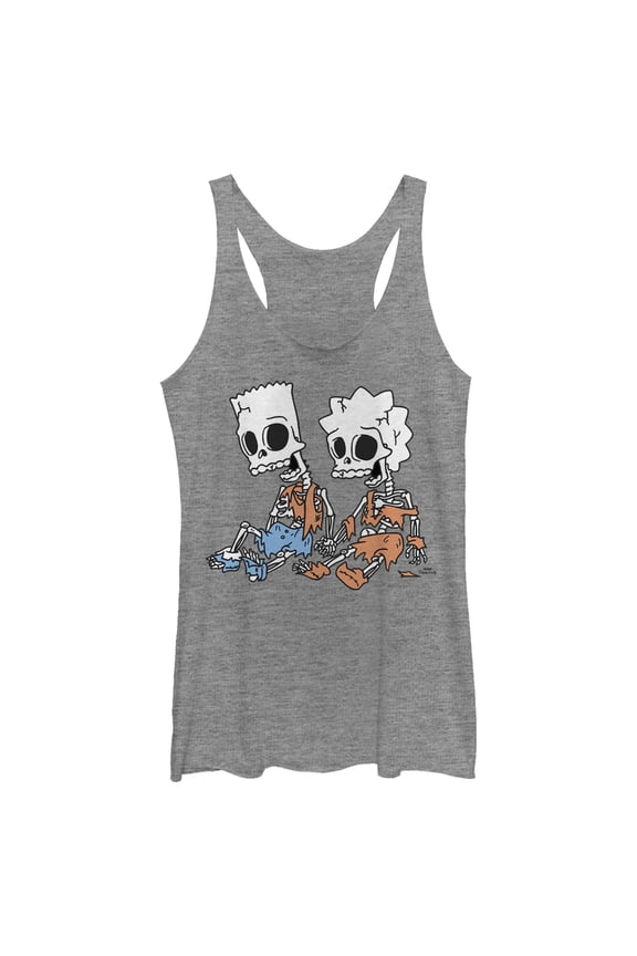 Women's The Simpsons Skeleton Bart and Lisa Racerback Tank Top Gray Heather X Small
