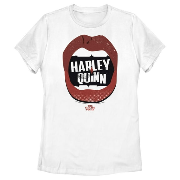 Women's The Suicide Squad Harley Quinn Lips Logo Graphic Tee White 2X Large