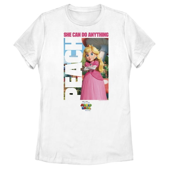 Women's The Super Mario Bros. Movie Peach She Can Do Anything Poster  Graphic Tee White Small
