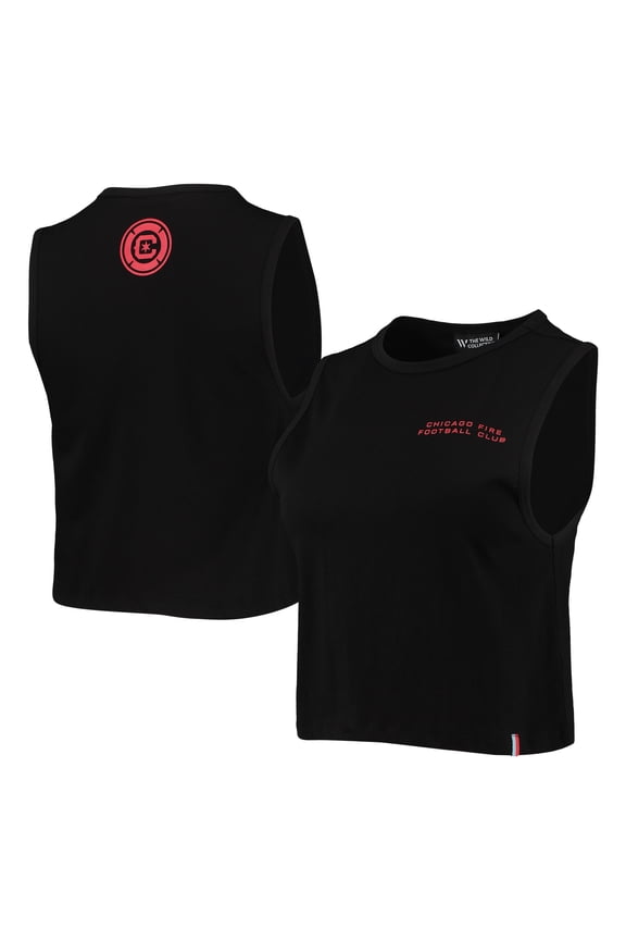 Women's The Wild Collective Black Chicago Fire Crop Muscle Tri-Blend Tank Top