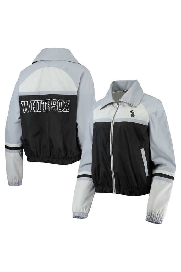 Women's The Wild Collective Black Chicago White Sox Colorblock Track Raglan Full-Zip Jacket