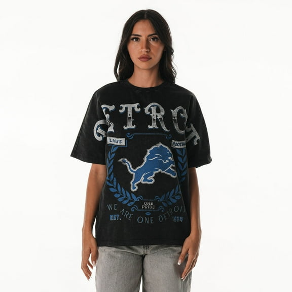 Women's The Wild Collective Black Detroit Lions Oversized Laurel Graphic Dolman T-Shirt