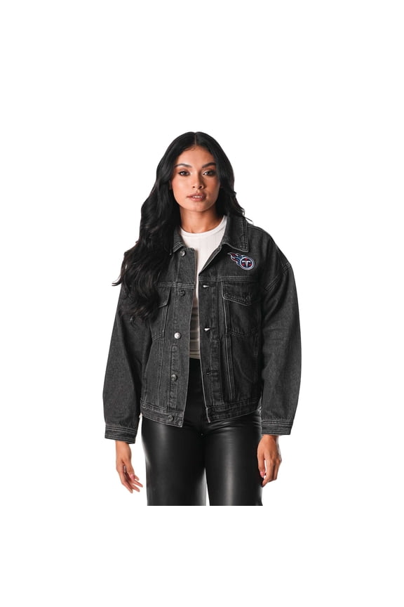 Women's The Wild Collective  Black Tennessee Titans Denim Sequin Fringe Button-Up Jacket