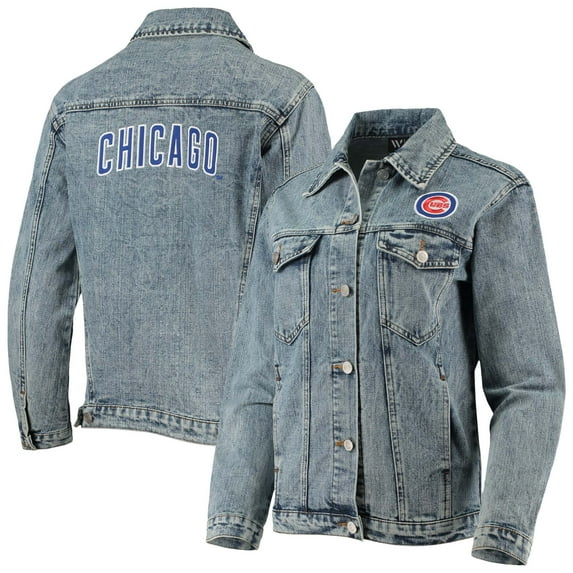 Women's The Wild Collective Chicago Cubs Team Patch Denim Button-Up Jacket