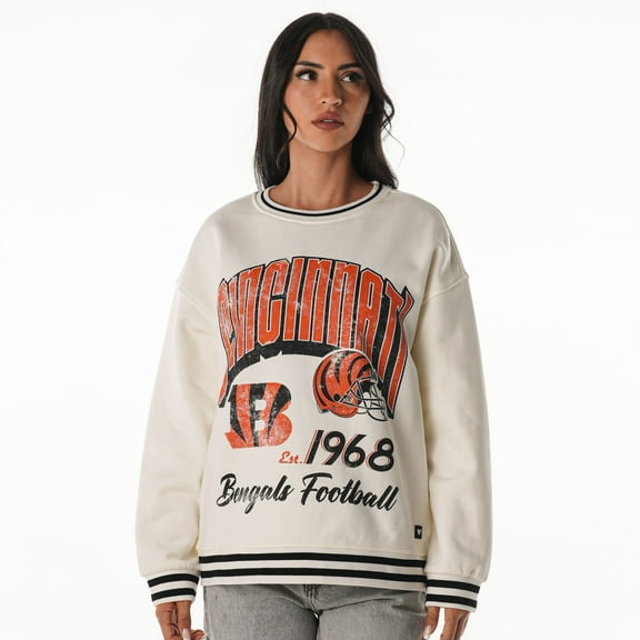 Women's The Wild Collective Cream Cincinnati Bengals Oversized Vintage French Terry Sweatshirt