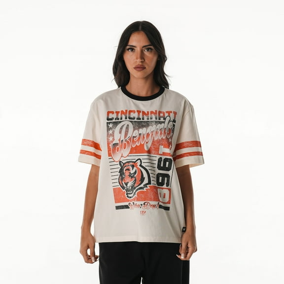 Women's The Wild Collective  Cream Cincinnati Bengals Vintage Drop Shoulder Oversized Boyfriend T-Shirt