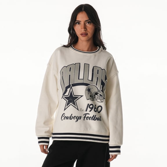 Women's The Wild Collective Cream Dallas Cowboys Oversized Vintage French Terry Sweatshirt