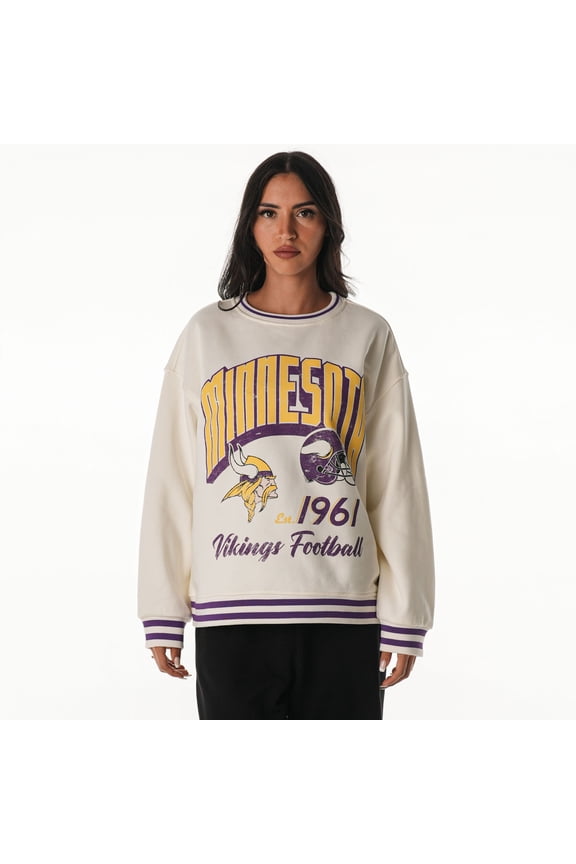 Women's The Wild Collective Cream Minnesota Vikings Oversized Vintage French Terry Sweatshirt