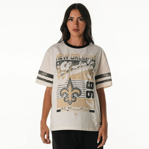 Women's The Wild Collective  Cream New Orleans Saints Vintage Drop Shoulder Oversized Boyfriend T-Shirt