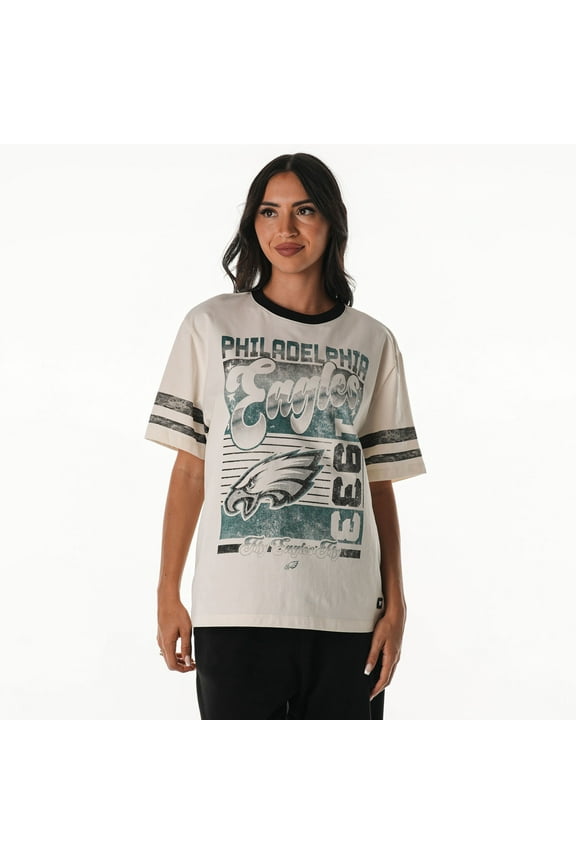 Women's The Wild Collective Cream Philadelphia Eagles Vintage Drop Shoulder Oversized Boyfriend T-Shirt