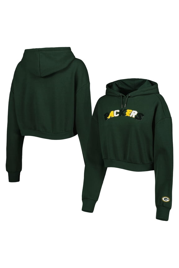 Women's The Wild Collective Green Green Bay Packers Cropped Pullover Hoodie