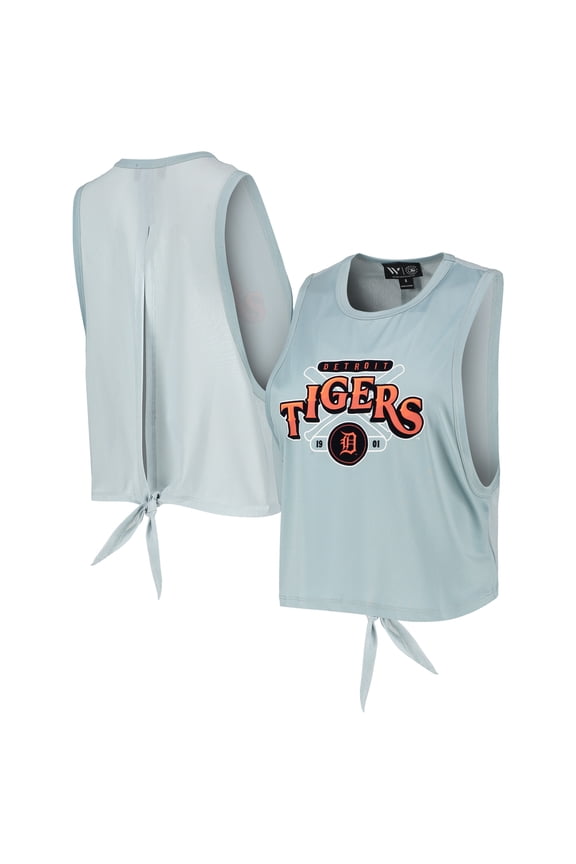 Women's The Wild Collective Light Blue Detroit Tigers Open Back Twist-Tie Tank Top