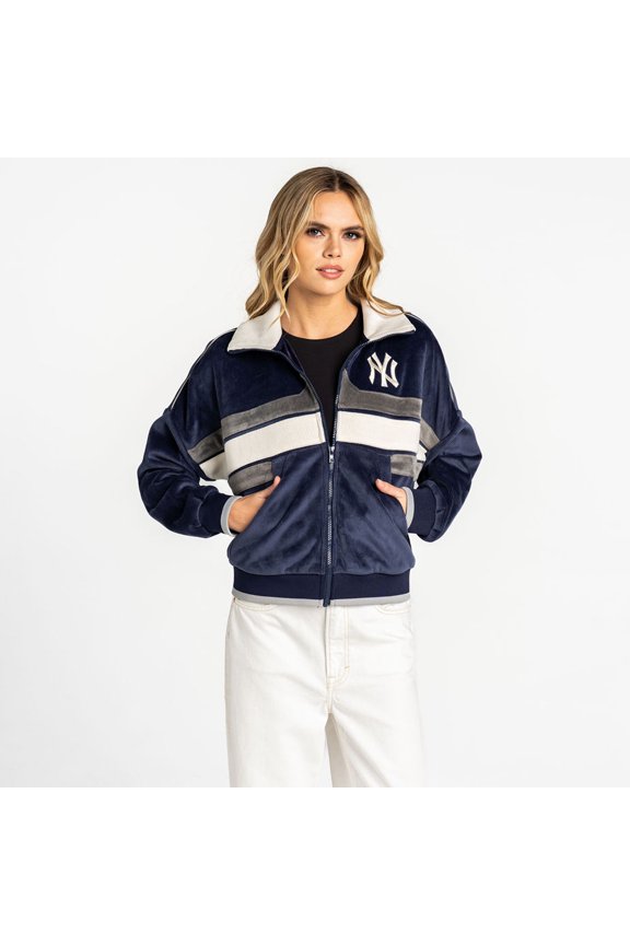 Women's The Wild Collective Navy New York Yankees Velvet Cord Full-Zip Jacket