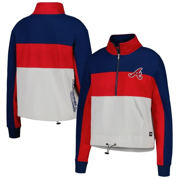 Women's The Wild Collective Red/Navy Atlanta Braves Women's Colorblock 1/4 Zip Jacket