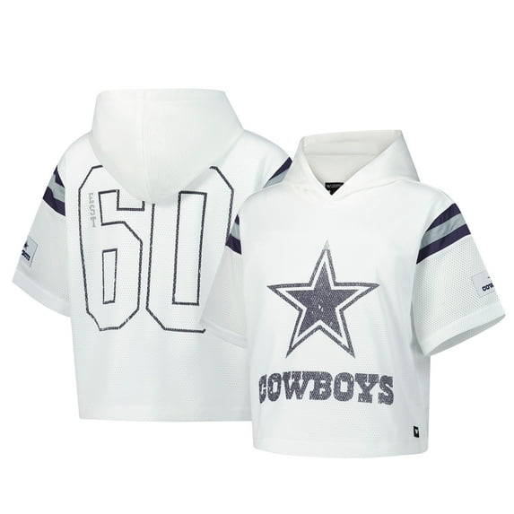 Women's The Wild Collective White Dallas Cowboys Mesh Short Sleeve Hoodie T-Shirt