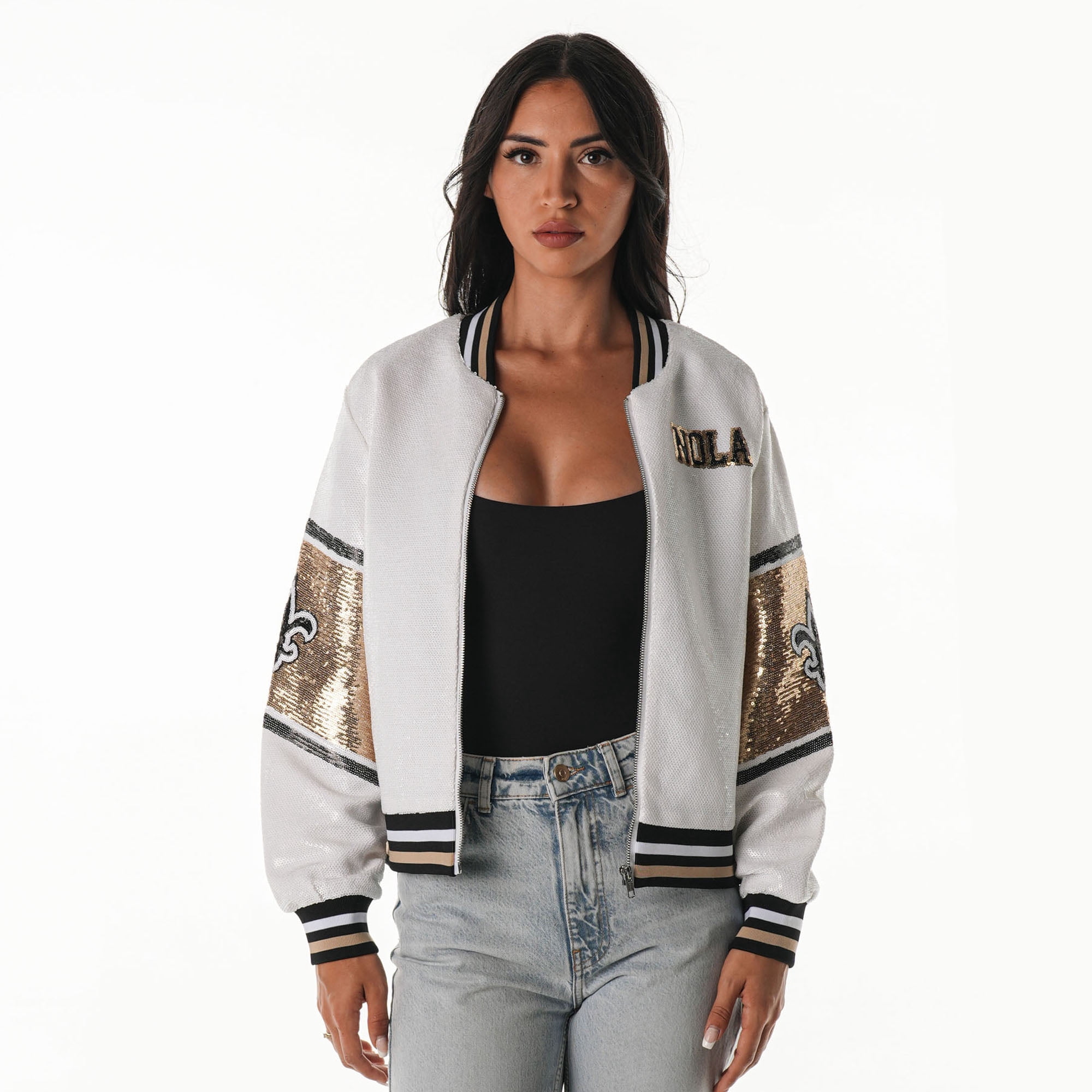 Women's The Wild Collective White New Orleans Saints Sequin Bomber ...