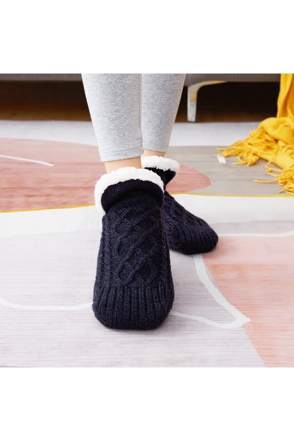 Women's Thermal Bootie Socks, Cozy Fleece Lined with Non-Skid Dots on The Sole US 7 to12
