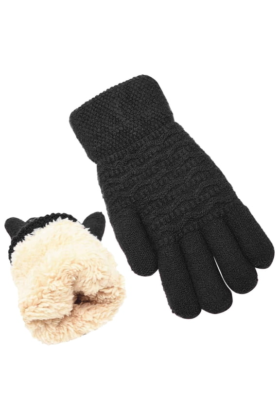 Women's Thermal Cable Knit Winter Gloves,Touch Screen Warm Wool Lined Gloves for Women,Stretchy Cold Weather Driving Running Gloves with Texting Fingertips Black One Size