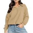 thumbnail image 1 of Women's Thermal Crewneck Sweatshirt Warm Solid Color Turtleneck Style Long Sleeve, 1 of 7