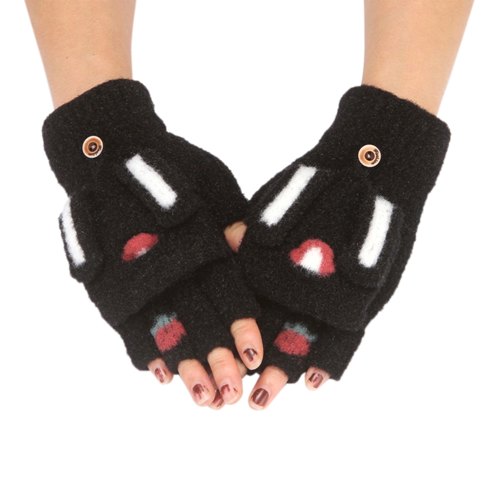 Women's Thermal Fingerless Gloves Half Finger Soft Plush Knit Warm ...