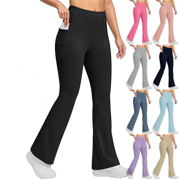 Women's Thermal Flare Leggings with Pockets High Waist Winter Workout Yoga Pants Comfortable Warm Exercise Trousers