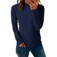 thumbnail image 1 of Women's Thermal Fleece Base Layer Top, Semi-Turtleneck Long Sleeve Shirt, Soft Warm Lining T-Shirt, Comfortable Slim Fit Layering Essential, Autumn Winter Inner Wear Navy XXXXXL, 1 of 7