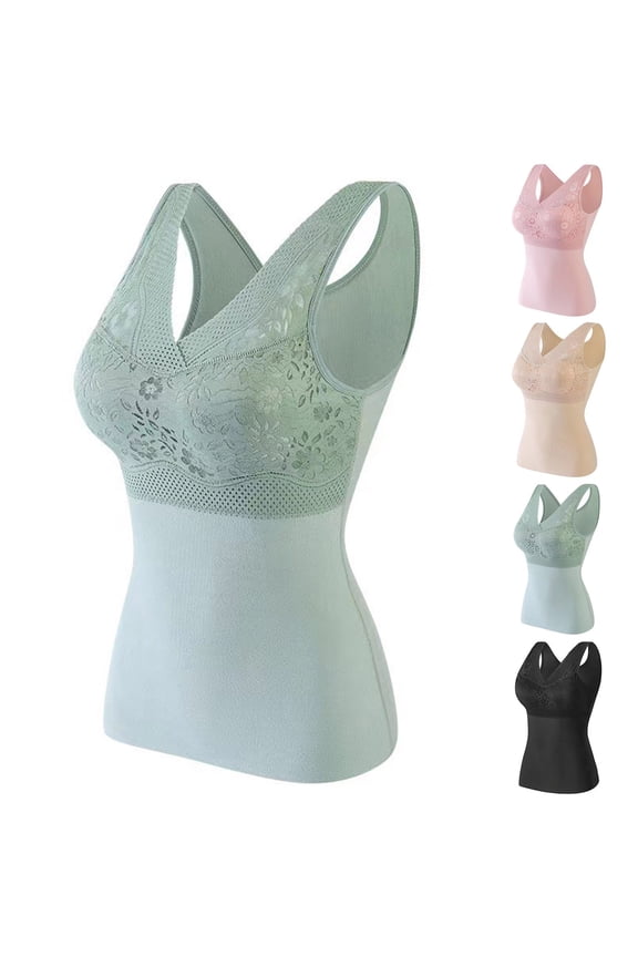 Women's Thermal Fleece Bra Vest Double Sided Velvet Underwear, Winter Warm Thickened Lingerie, Seamless Lace Tank Top, Self Heating Crop Top, Soft Padded Base Layer
