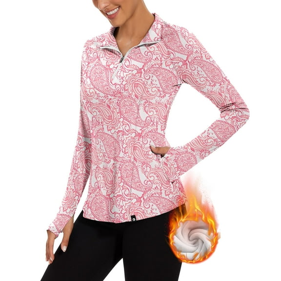 Women’s Long Sleeve Golf Polo Shirt Half Zip Collar Athletic Tops Fleece Pullover with Thumb Holes Pocket