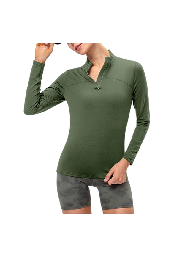 Women's Thermal Fleece Yoga Running Shirt Quarter Zip Stand Collar Long Sleeve Pullover Elastic Slim Tops Equestrian Golf Winter