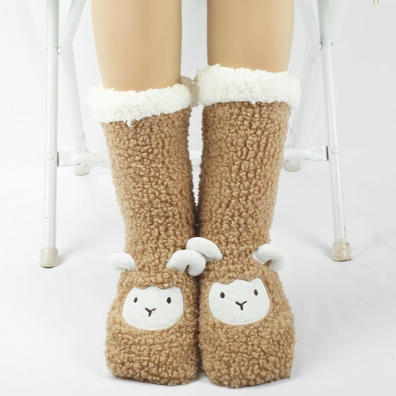 Women's Thermal Fuzzy Socks with Non-Skid Soles, Cozy Fleece Lined Footwear for Chilly Days US 6 to 11