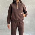 thumbnail image 1 of Women's Thermal Half Zip Sweatsuit Set, Fleece Lined Two Piece Outfit, Solid Color Pullover and Straight Leg Pants, Winter Workout Set, Running Yoga Outfit Coffee L, 1 of 9