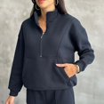 thumbnail image 1 of Women's Thermal Half Zip Sweatsuit Set, Fleece Lined Two Piece Outfit, Solid Color Pullover and Straight Leg Pants, Winter Workout Set, Running Yoga Outfit Navy L, 1 of 8