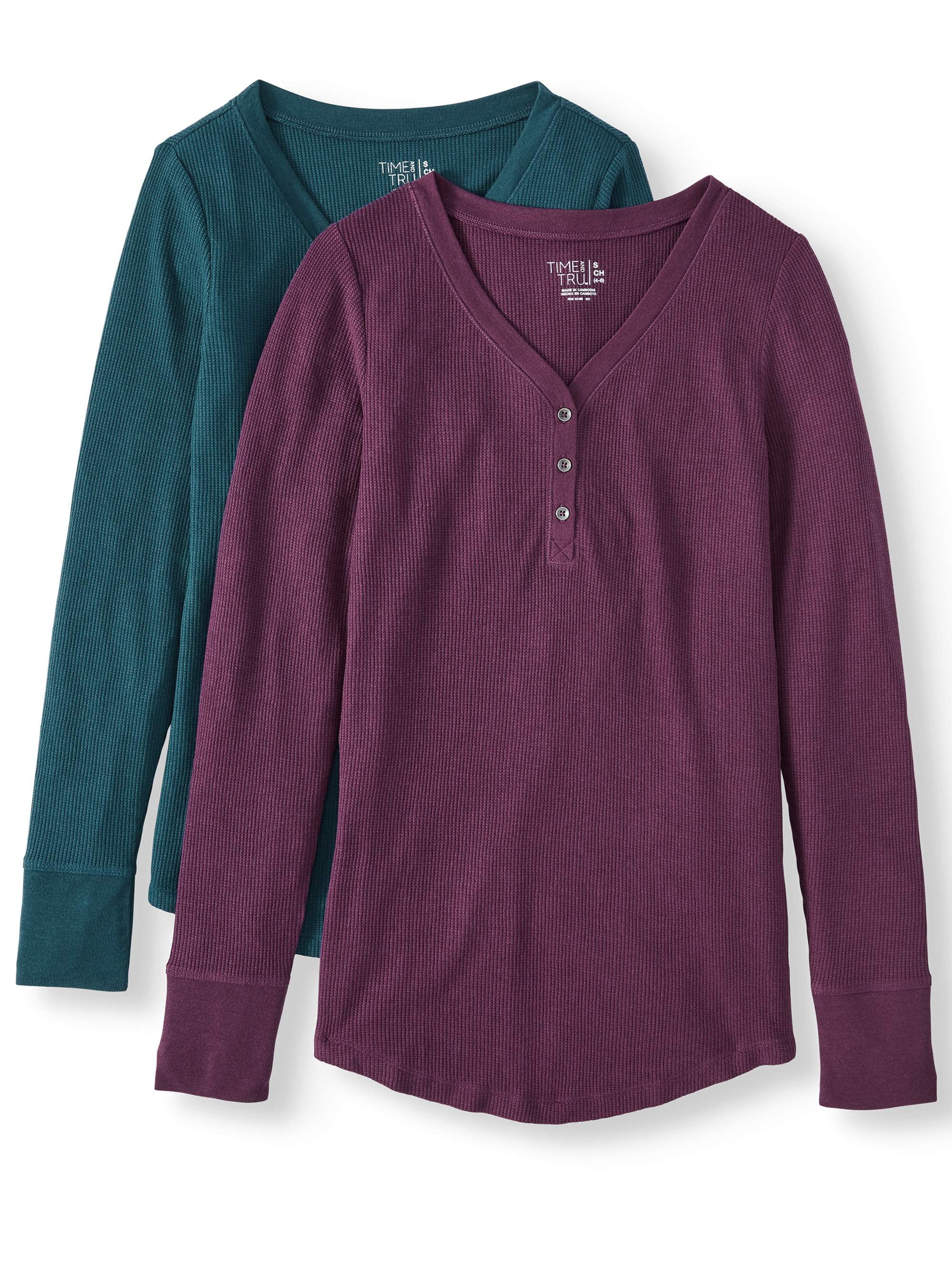 Women's Thermal Henley TShirt, 2 Pack Bundle
