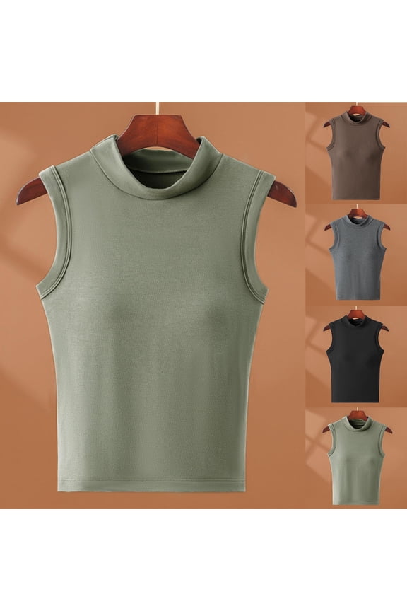 Women's Thermal High Neck Round Neck Tank Top Base Layer, Warm Thickened Longline Fit, Winter Layering Essential, Cold Weather Workout Top, Gift for Her | CSEONE,Black L