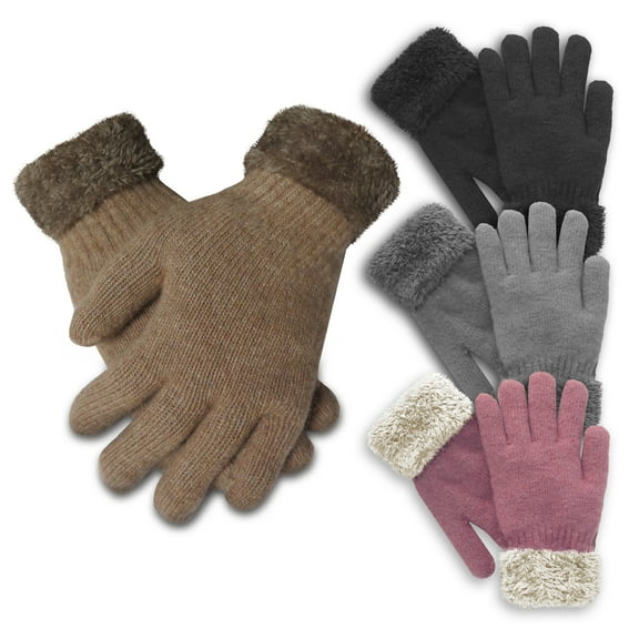 Women's Thermal Insulated Super Warm Winter Gloves with Faux Fur Trim (Gray)