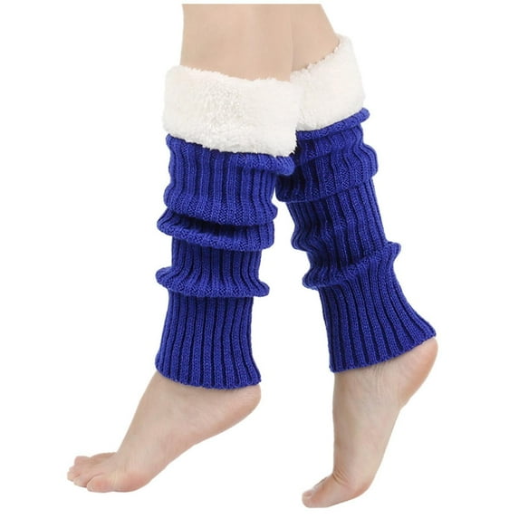 Women's Thermal Knit Leg Warmers with Fleece Lining, Winter Warm Thick Slouch Socks, Cozy Footless Hosiery for Outdoor Cold Weather and Home Wear, Royal Blue, One Size