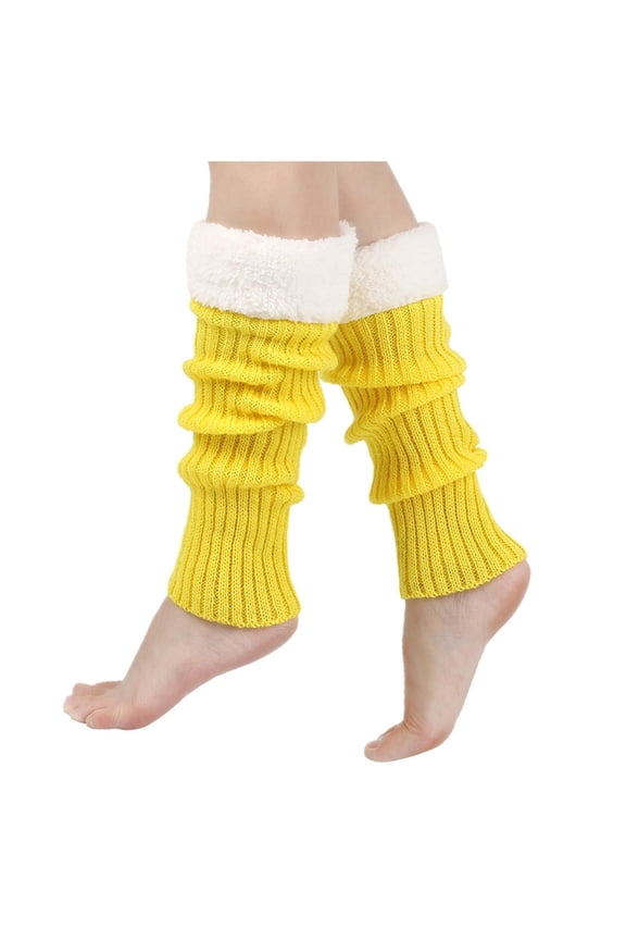 Women's Thermal Knit Leg Warmers with Fleece Lining, Winter Warm Thick Slouch Socks, Cozy Footless Hosiery for Outdoor Cold Weather and Home Wear, Yellow, One Size