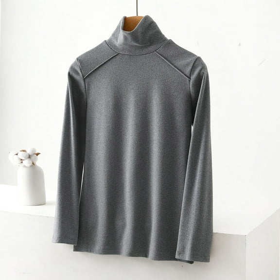 Women's Thermal Long Sleeve Shirts Fleece Turtleneck Top Warm Undershirts Long Sleeved Bottom Sweater Gray XL