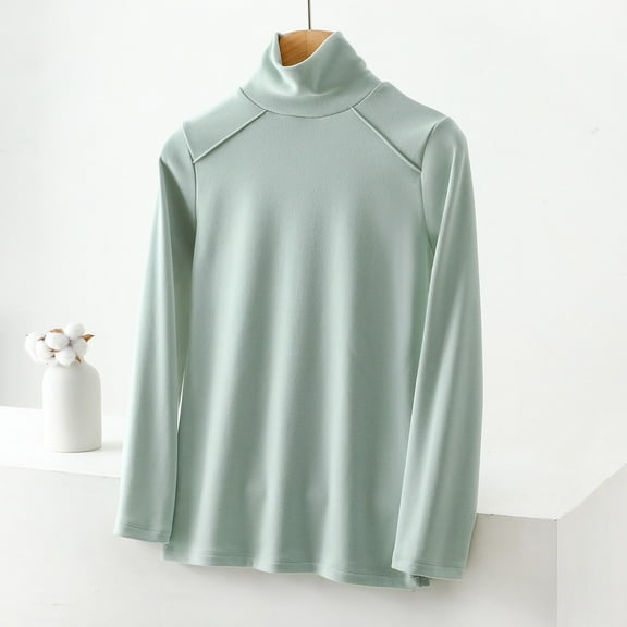 Women's Thermal Long Sleeve Shirts Fleece Turtleneck Top Warm Undershirts Long Sleeved Bottom Sweater Mint Green L