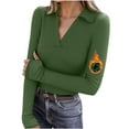 thumbnail image 1 of Women's Thermal Long Sleeve Shirts Ndbuld Women's Long Sleeve Thermal Shirt For Women Tops Crewneck T-Shirts With Thumb Holes Fall Fashion Green,XL, 1 of 9