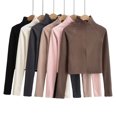 thumbnail image 1 of Women's Thermal Long Sleeve Shirts Women's Color Fleece Warm Half-high Collar Long-sleeved Undershirt Top,Coffee,M, 1 of 9