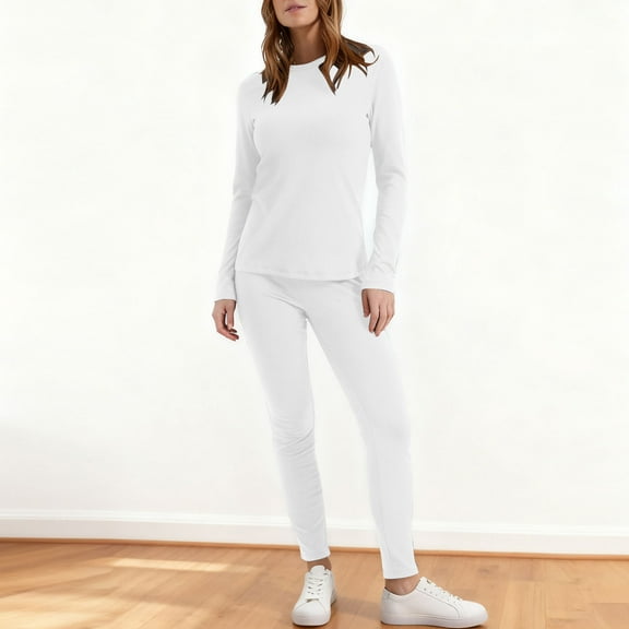 Women's Thermal Long Sleeve Shirts Women's Thermal Underwear Set Winter Plus Fleece Thick Warm Long Johns Fleece Bottom Pajamas Set,White,M