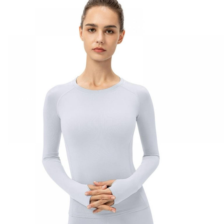 Women's Thermal Long Sleeve Tops Crew Neck Shirts, Fleece Lined Compression  Base Layer Workout Shirts Yoga Tops Sports Running Shirt Breathable Athletic  Top Slim Fit 