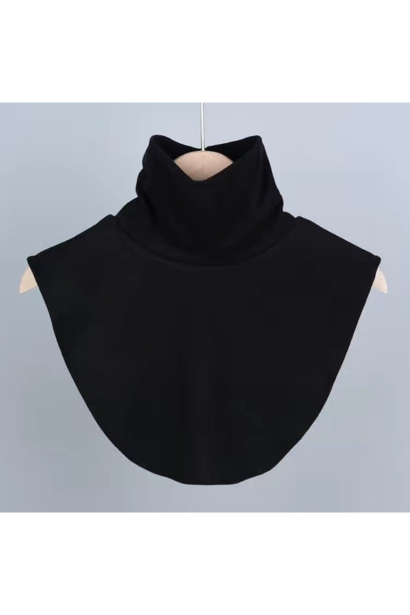 Women's Thermal Mock Neck Detachable Collar, Stretchable False Collar, Winter Warm Layering Accessory, Cotton Blend High Neck Collar, Solid Color Scarf Alternative, Korean Style Fashion - Black