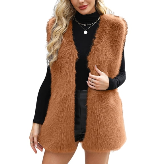 Women's Thermal Plush Fleece Vest Coat, Lightweight Loose Sleeveless Winter