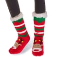 thumbnail image 1 of Women's Thermal Sherpa Slipper Socks (2 Pairs) - Plush Fleece, Warm & Toasty Footwear for Cold Winter Weather – Non-Skid Gripper Bottom, for Cozy Indoor Nights & Christmas Holidays - Red Reindeer, 1 of 8