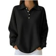 thumbnail image 1 of Women's Thermal Shirt Long Sleeve Solid Quarter Button Lapel Collar Solid Pullover Top Black XL, 1 of 6