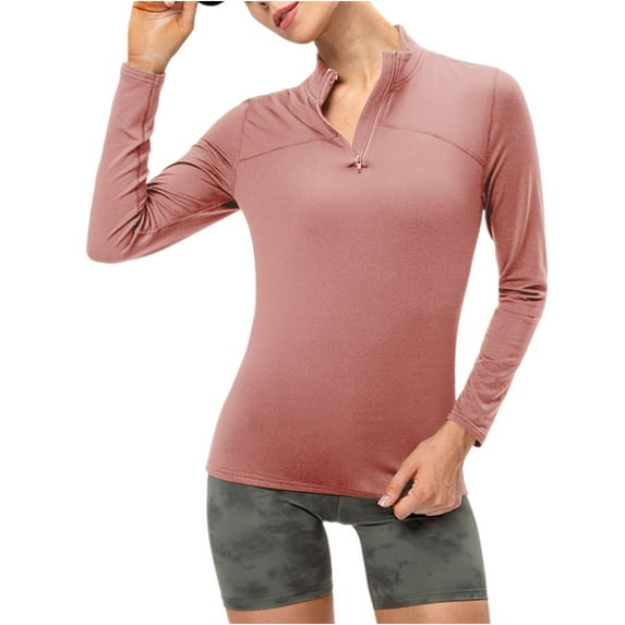 Women's Thermal Shirts Fleece Lined Athletic Tops Quarter Zip Pullover Long Sleeve Compression Workout Baselayer Tops