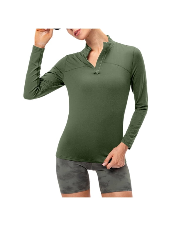 Women's Thermal Shirts Fleece Lined Athletic Tops Quarter Zip Pullover Long Sleeve Compression Workout Baselayer Tops